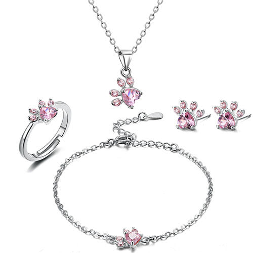 Rosegull Pote Smykkesæt – 4 Dele med Zirconia Hjerte (Ring, Halskæde,Øreringe, Armbånd)