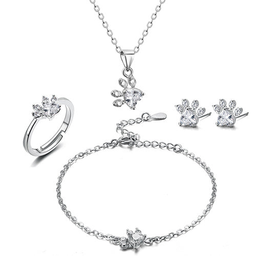 Rosegull Pote Smykkesæt – 4 Dele med Zirconia Hjerte (Ring, Halskæde,Øreringe, Armbånd)