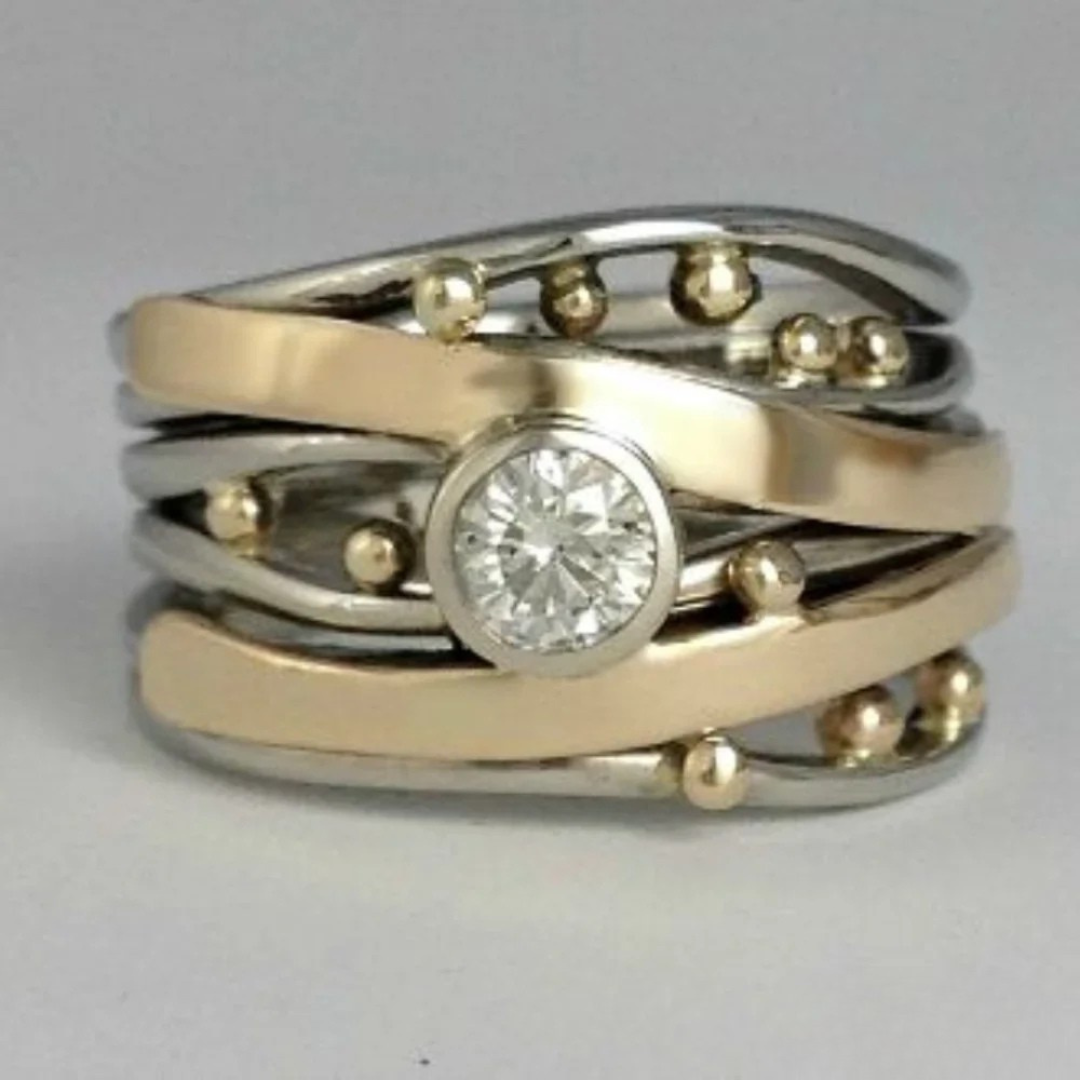 Vintage guldfarvet indlagt zirkonia ring