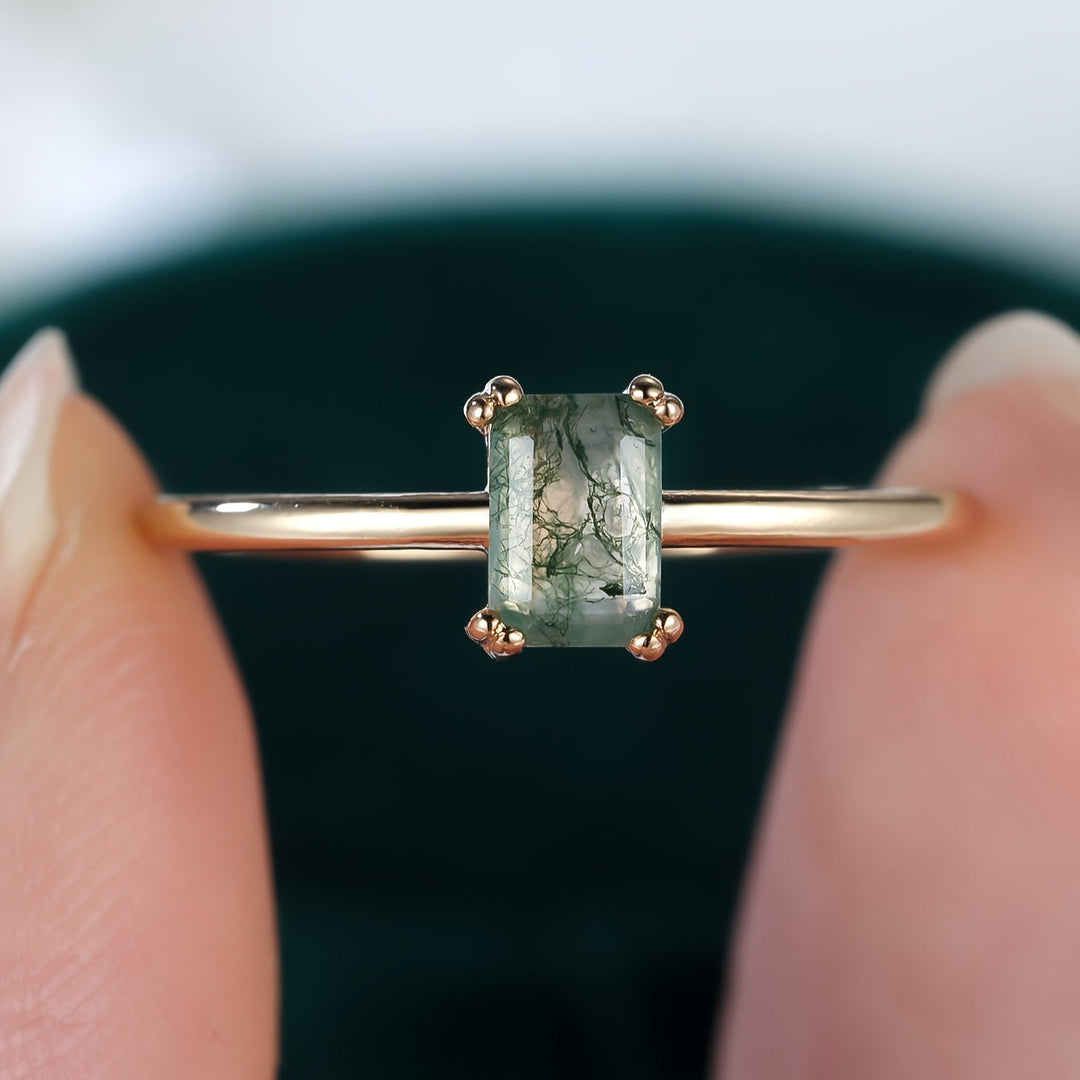 Naturlig Mos Akvamarin Ring