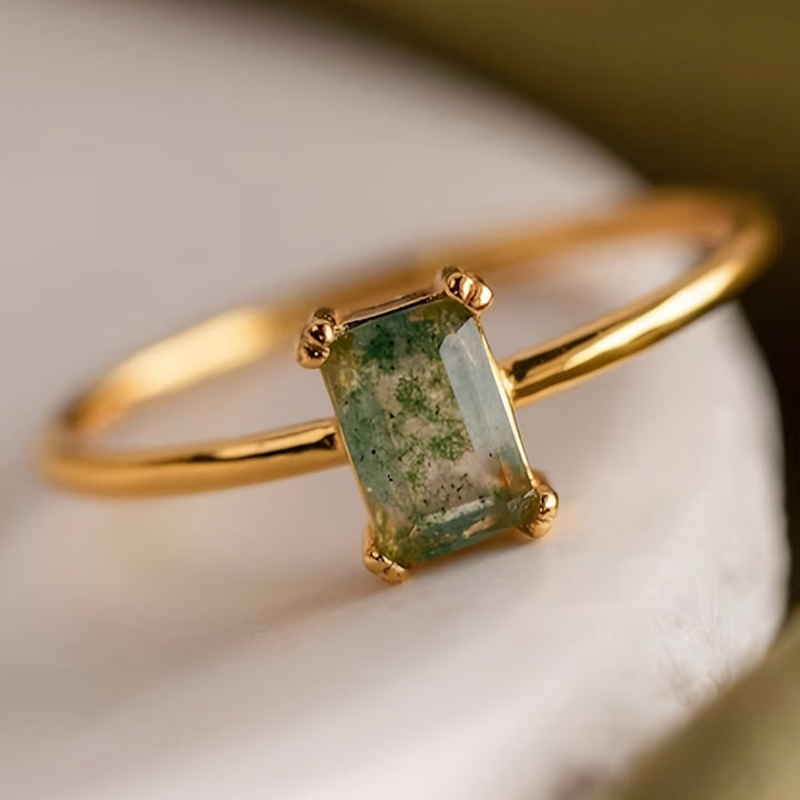 Naturlig Mos Akvamarin Ring