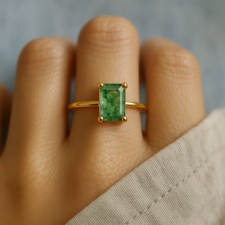 Naturlig Mos Akvamarin Ring