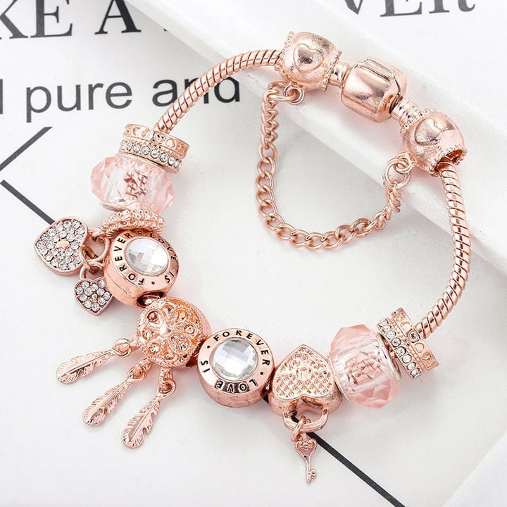 Rose Dreamcatcher-armbånd med charms inkluderet i sterling sølv
