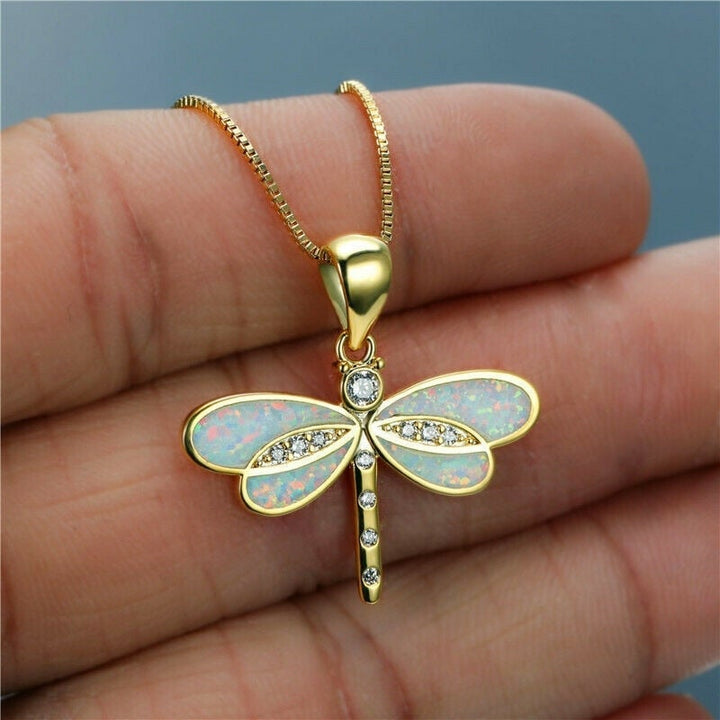 Dragonfly-halskæde i guld med opal