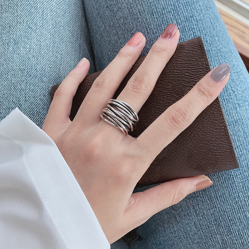925 Sterling Sølv Justerbar lagdelt ring