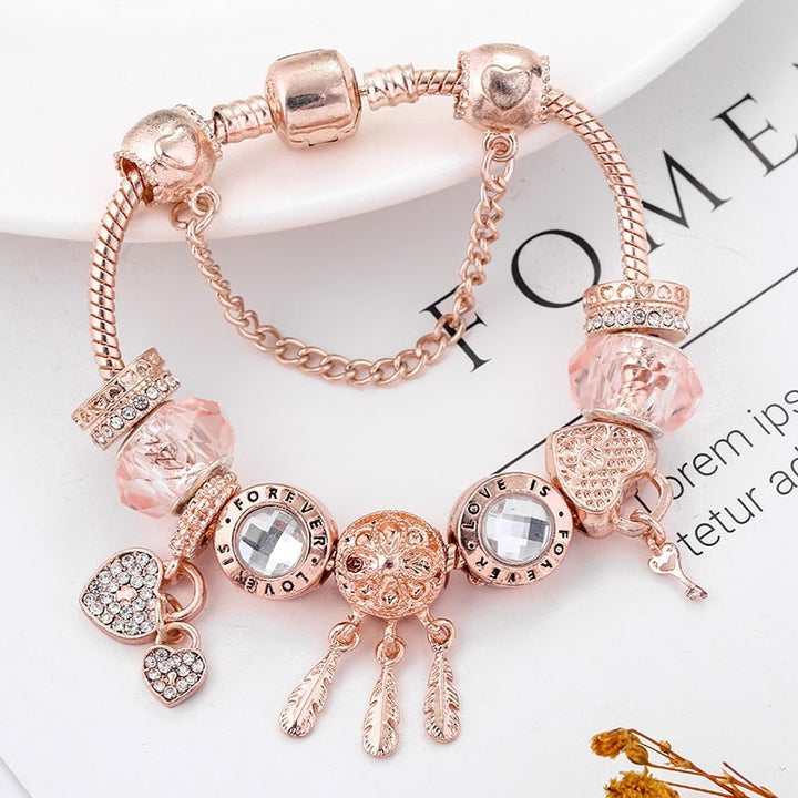Rose Dreamcatcher-armbånd med charms inkluderet i sterling sølv