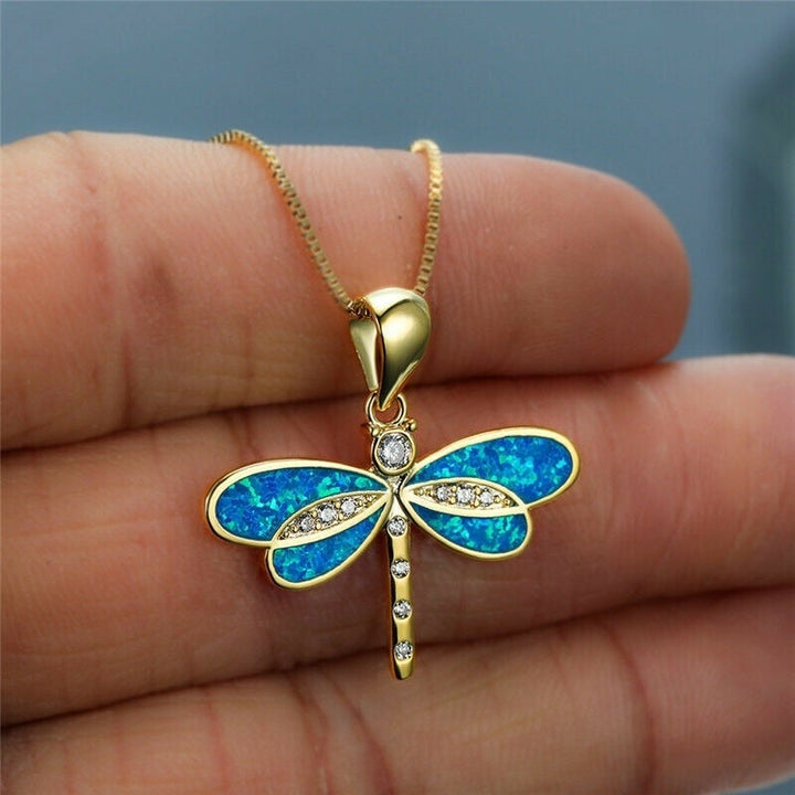 Dragonfly-halskæde i guld med opal