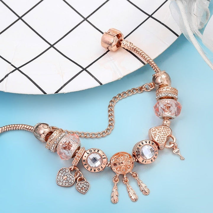 Rose Dreamcatcher-armbånd med charms inkluderet i sterling sølv
