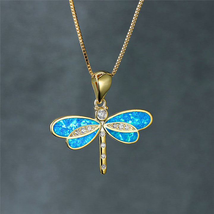 Dragonfly-halskæde i guld med opal