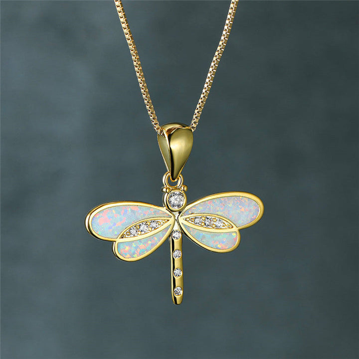 Dragonfly-halskæde i guld med opal