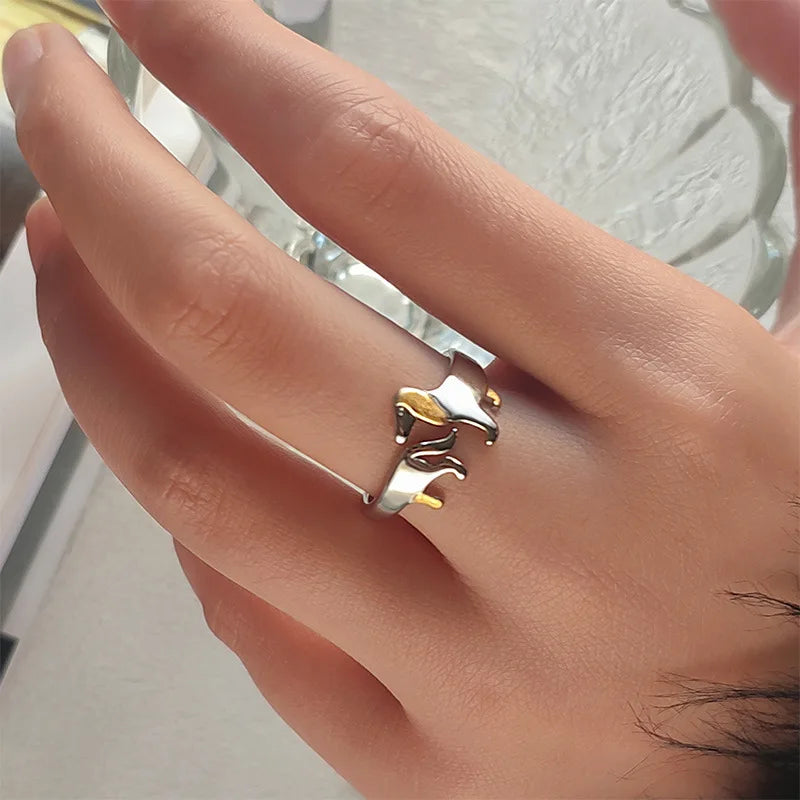 925 Sterling Sølv Dværghund Ringe – Justerbar Pasform