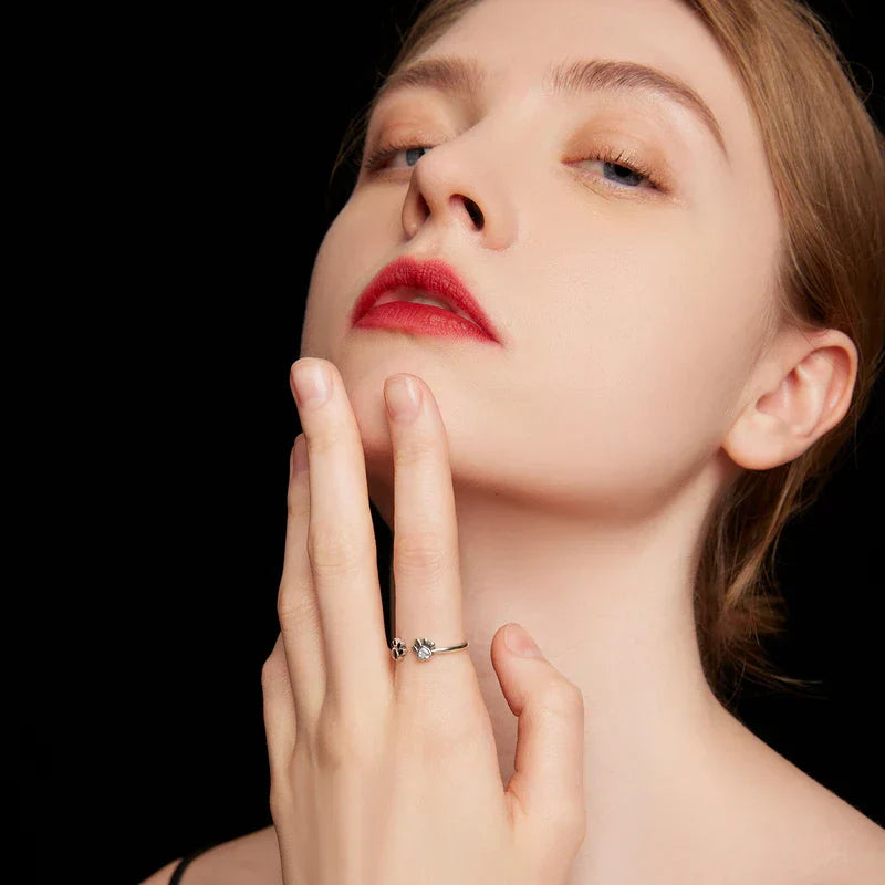 925 Sterling Sølv Pote Ring – Justerbar med Zirconia og Emalje