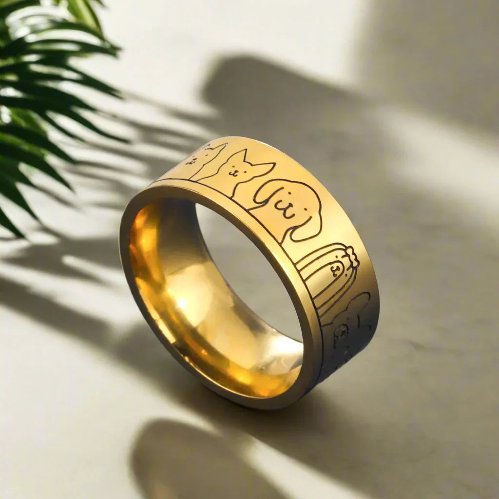 Bred rustfri stål hundering – Graveret design til kvinder