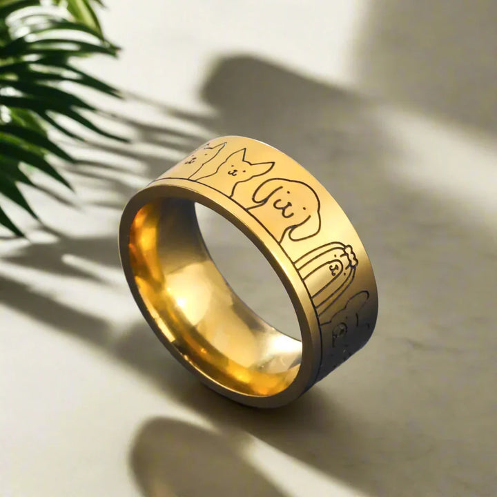 Bred rustfri stål hundering – Graveret design til kvinder