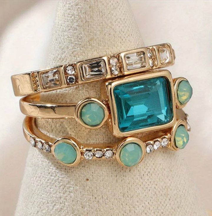 Ocean - Vintage Krystalring Sæt
