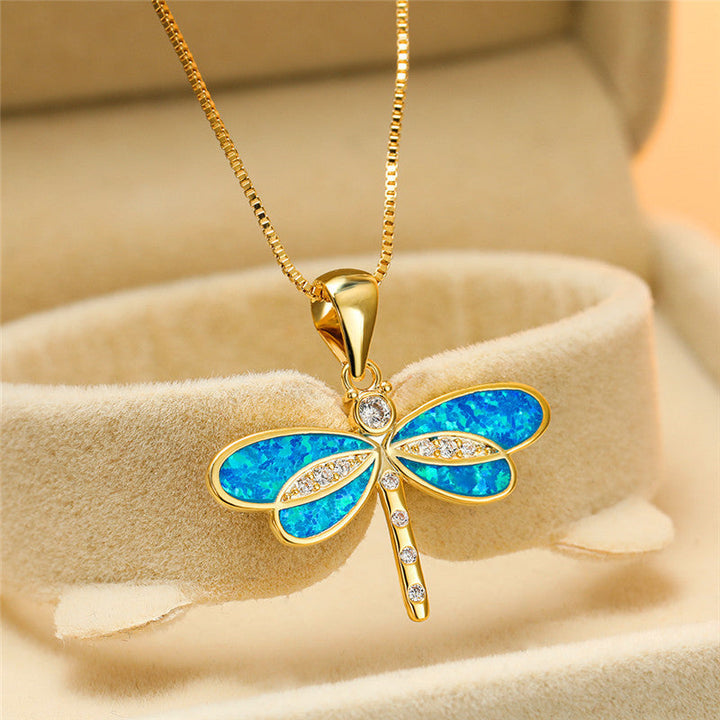 Dragonfly-halskæde i guld med opal