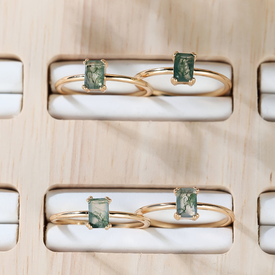 Naturlig Mos Akvamarin Ring
