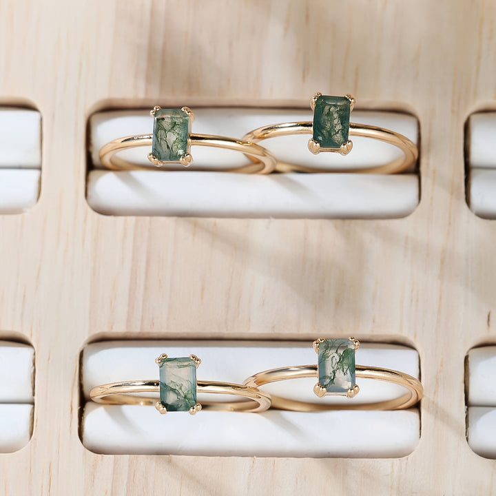 Naturlig Mos Akvamarin Ring