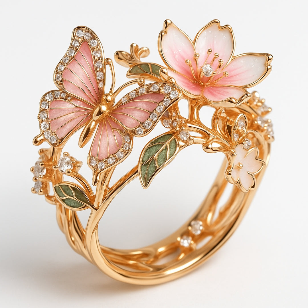 Nature Brillant sommerfugl zirkonia ring