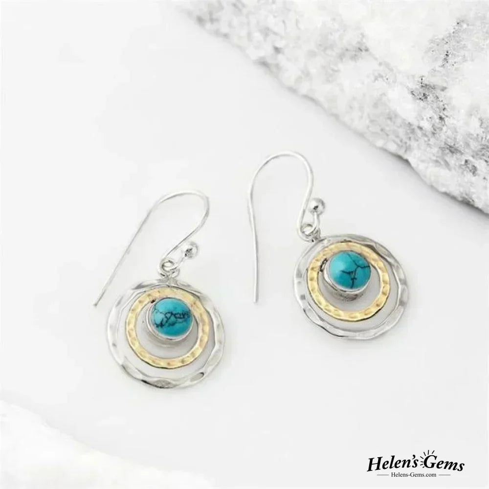 Boho Saturn Øreringe: Turkis & Guld