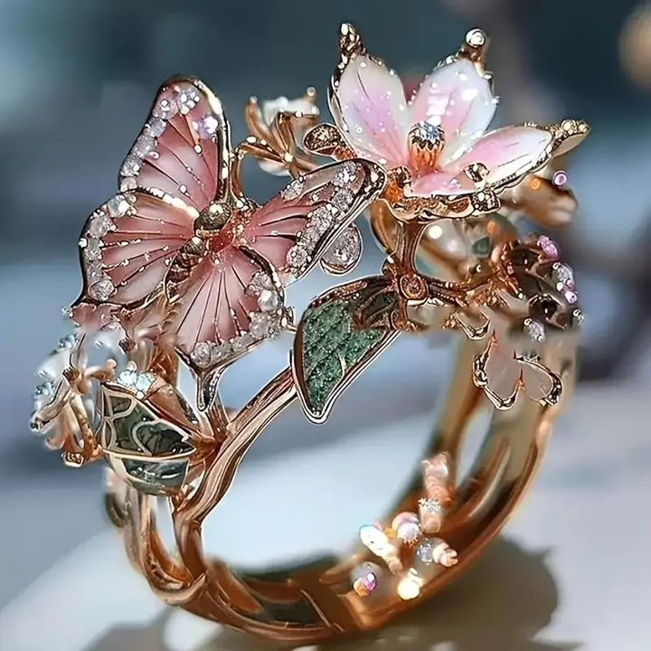 Nature Brillant sommerfugl zirkonia ring