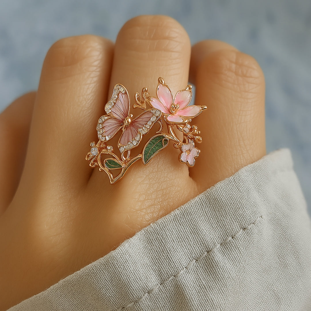 Nature Brillant sommerfugl zirkonia ring