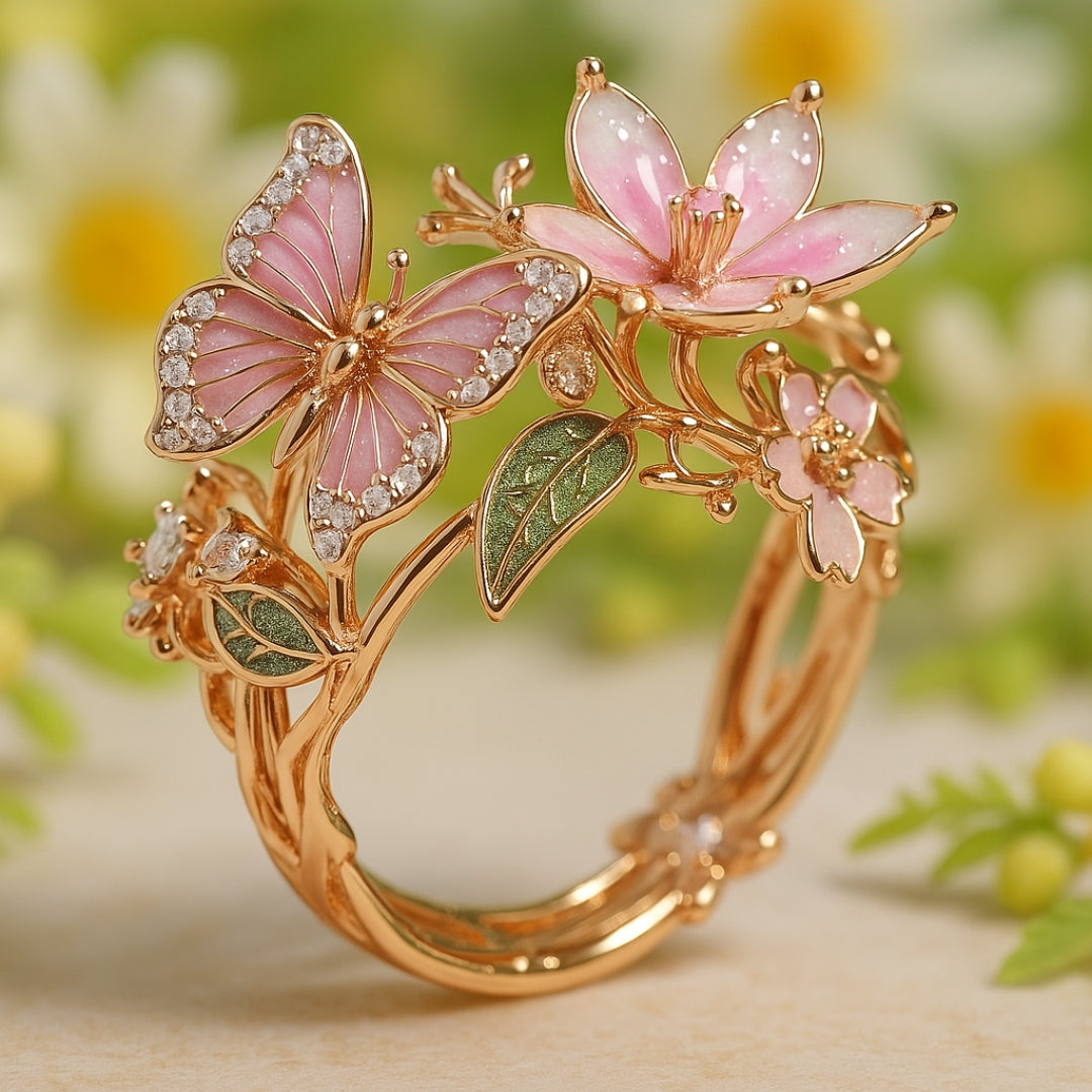 Nature Brillant sommerfugl zirkonia ring