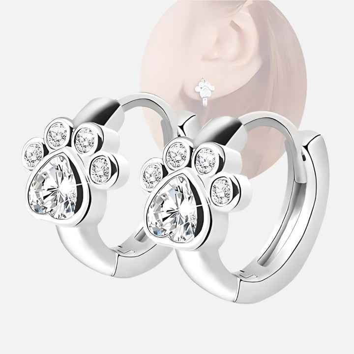 Paw Huggie Øreringe med Glitrende Zirconia