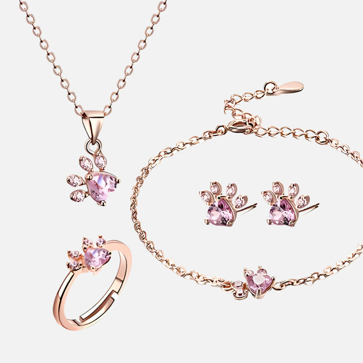 Rosegull Pote Smykkesæt – 4 Dele med Zirconia Hjerte (Ring, Halskæde,Øreringe, Armbånd)